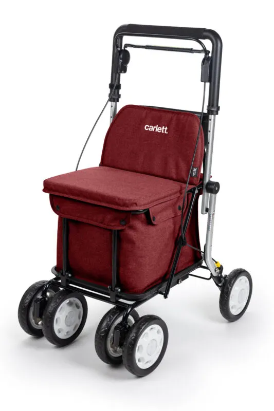 Carlett Lett900 rouge bordeaux, déambulateur-caddy avec siège et sac de courses de 36 litres