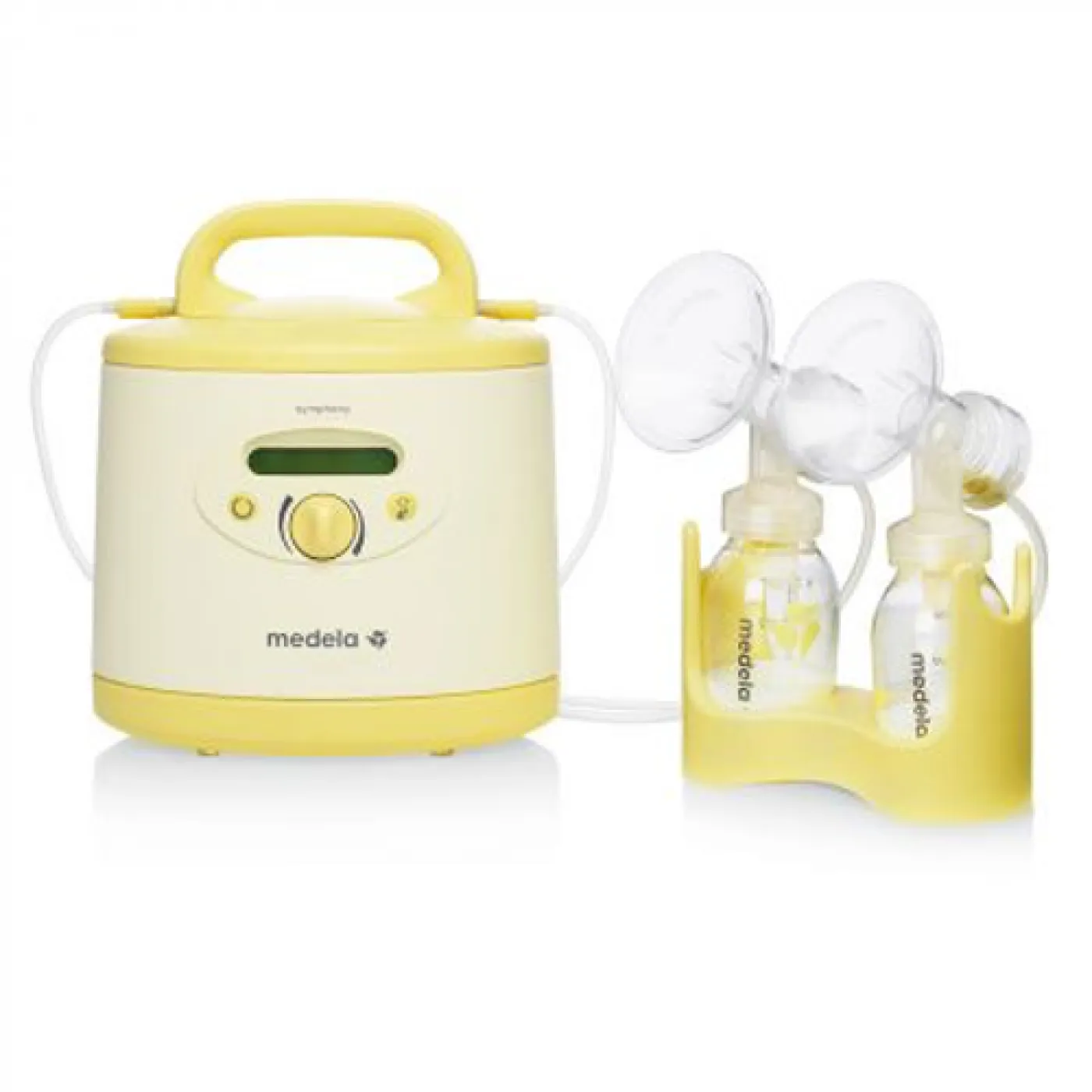 Tire-lait électrique Medela Symphony jaune avec deux ensembles de recueil