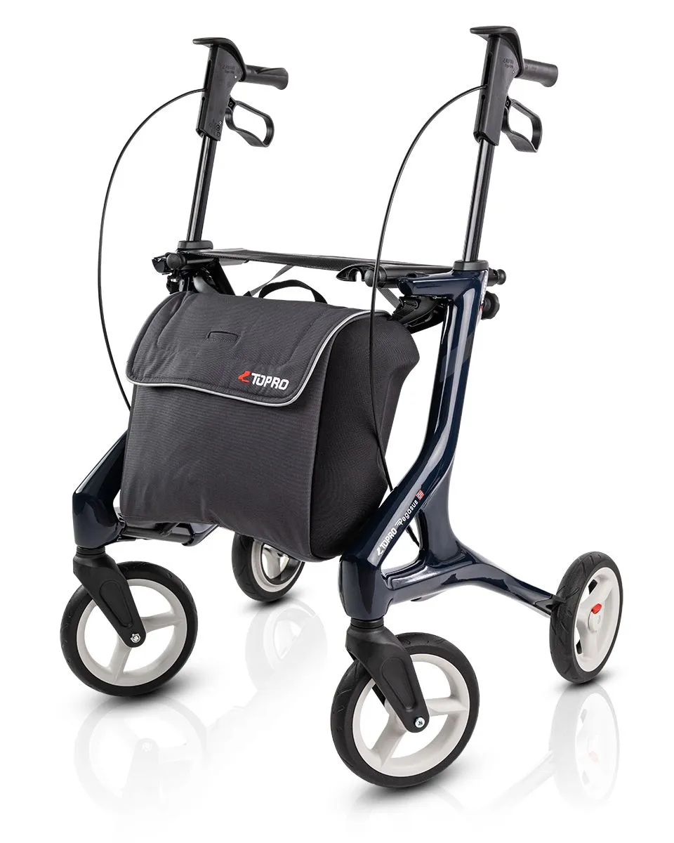 Rollator léger en carbone TOPRO Pegasus bleu acier, vue de trois quarts