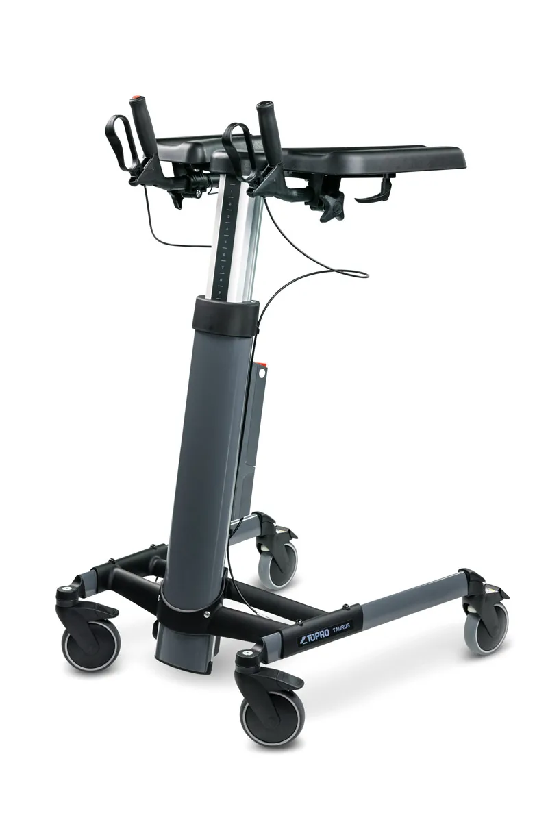 Walker électrique TOPRO Taurus E gris foncé avec appuis antébrachiaux, vue de trois quarts