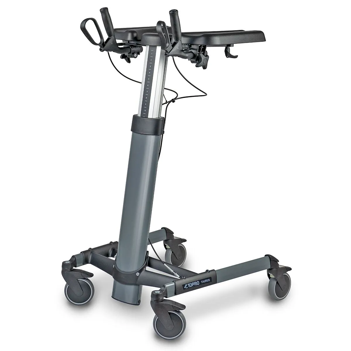 Walker hydraulique TOPRO Taurus H gris foncé avec appuis antébrachiaux, vue de trois quarts