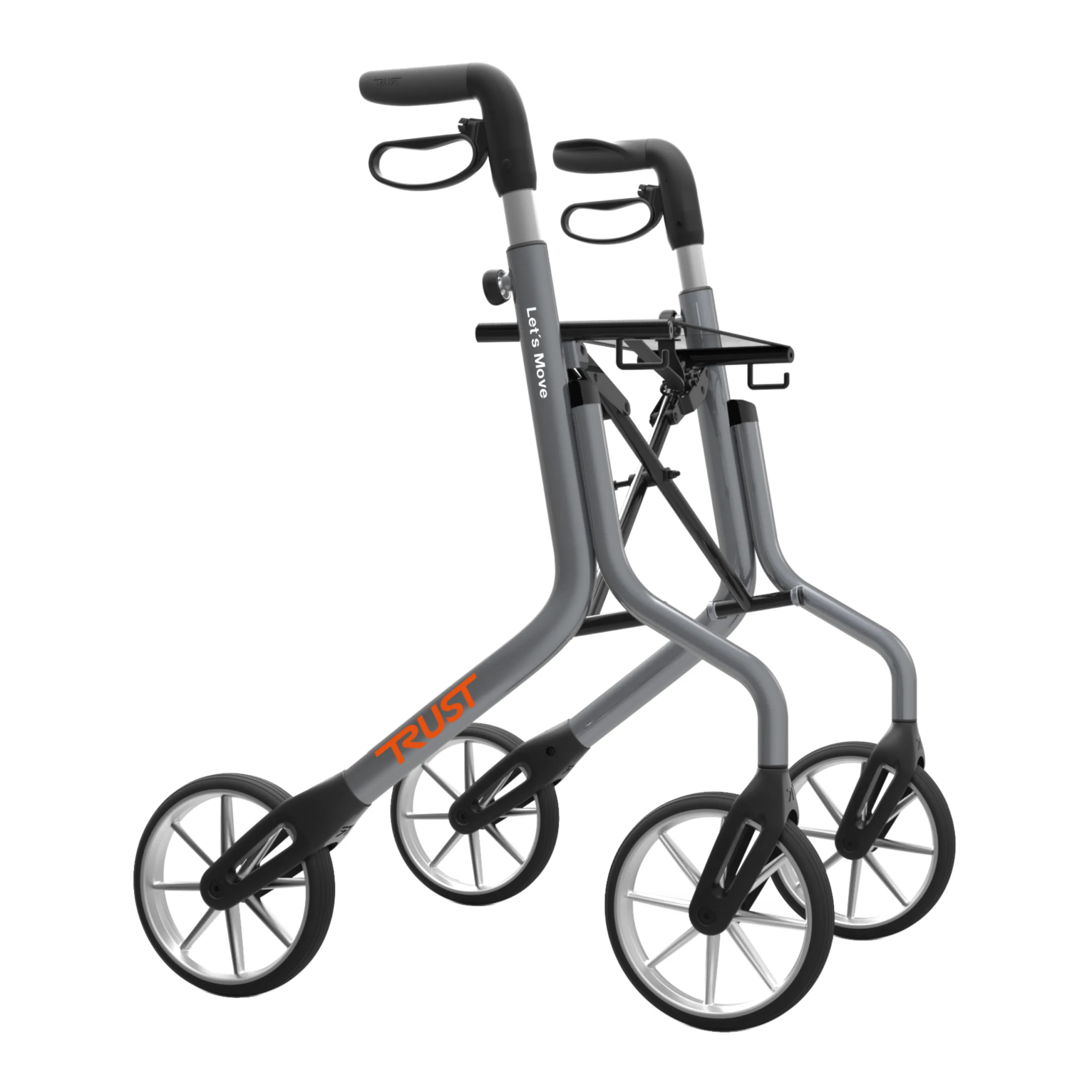 Rollator léger gris Trust Care Let’s Move à quatre roues pour intérieur et extérieur