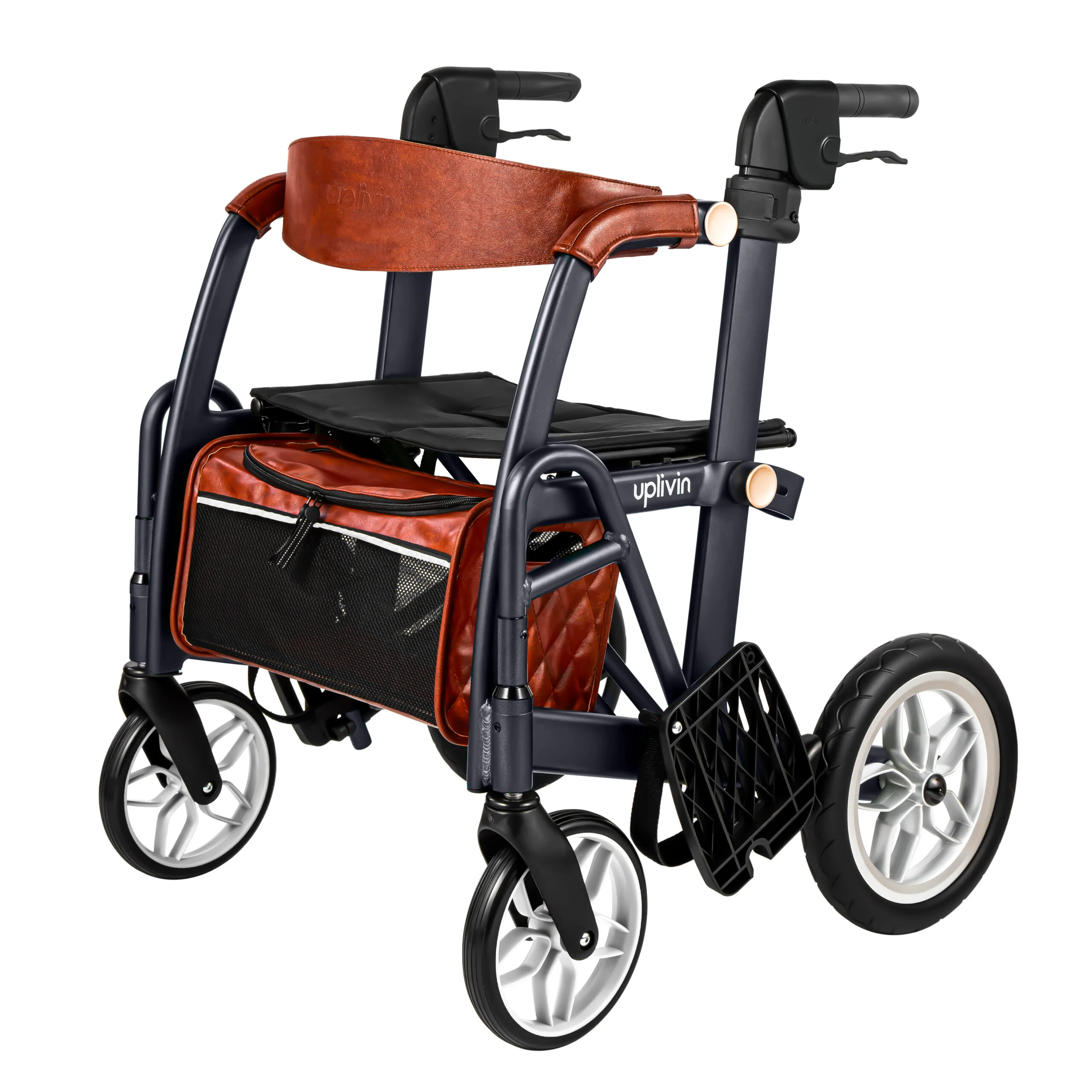 Uplivin Glide 2 en 1 noir en configuration fauteuil de transport, vue de trois quarts