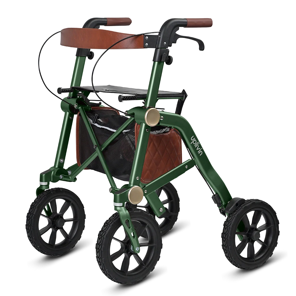 Rollator tout-terrain Uplivin Trive All Terrain vert avec grandes roues, vue de trois quarts