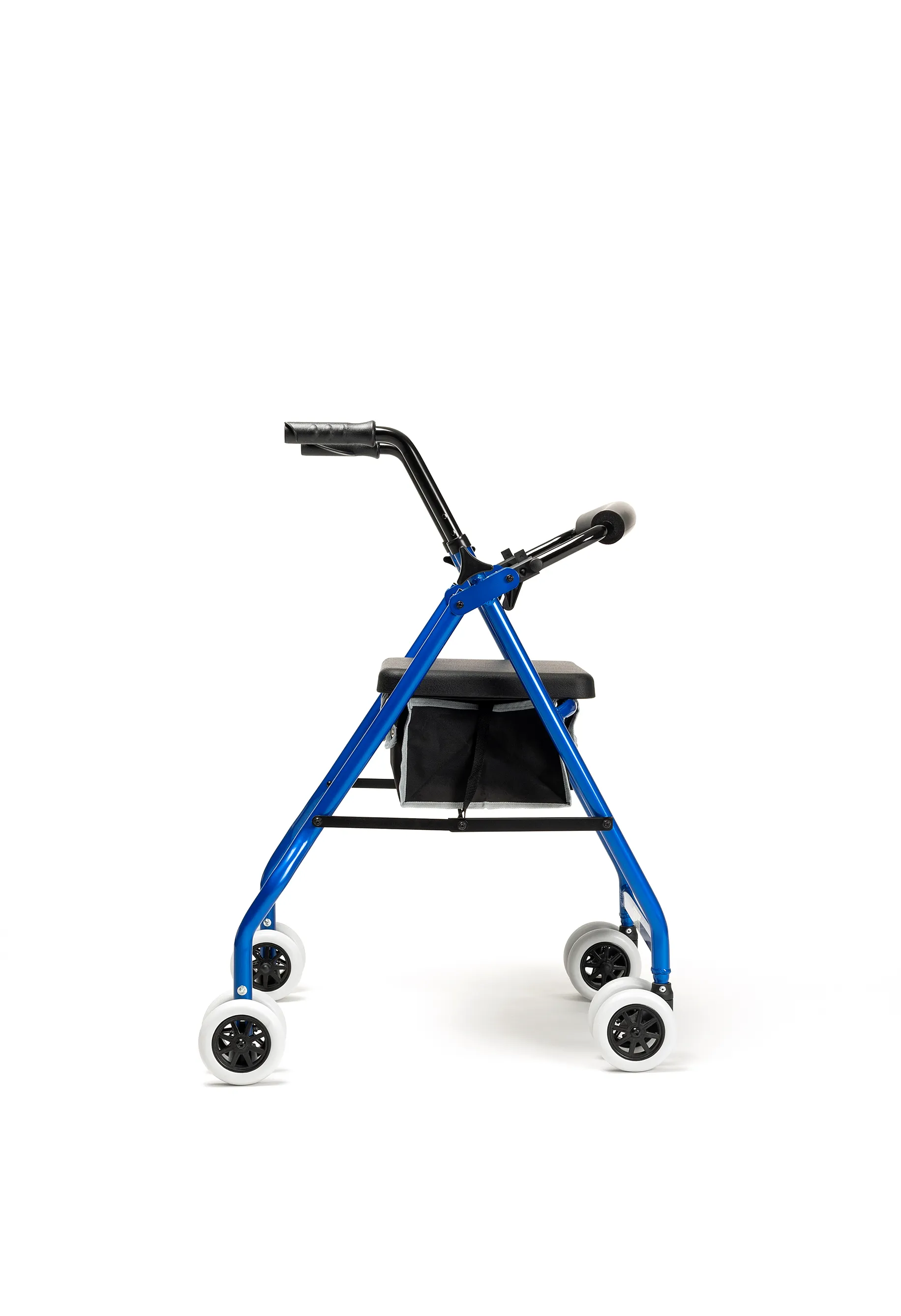 Rollator Vermeiren Cadeo bleu avec assise et sac, vue latérale